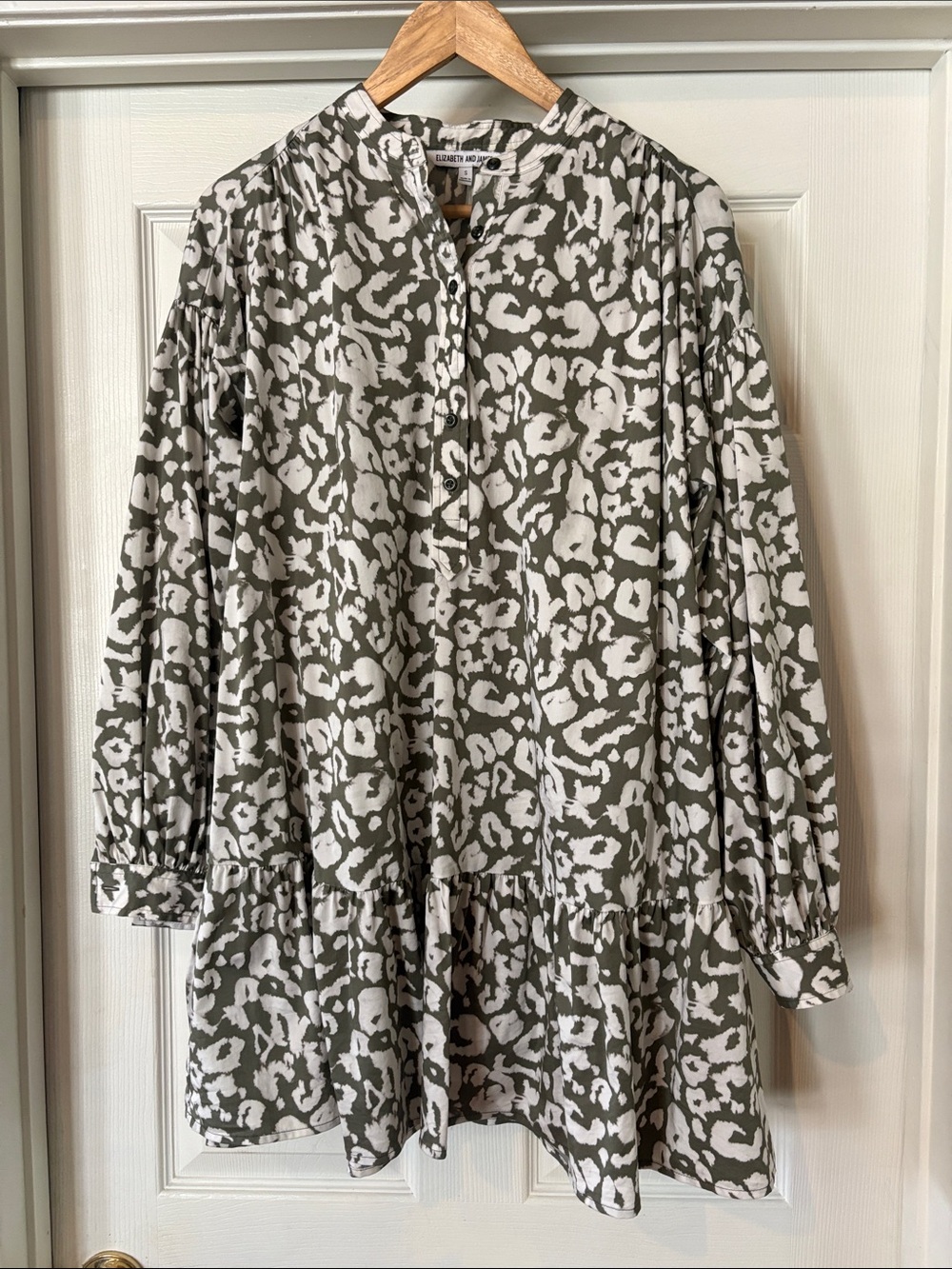 Elizabeth and James Button Front Floral Print Drop Waist Tunic in Sage and White